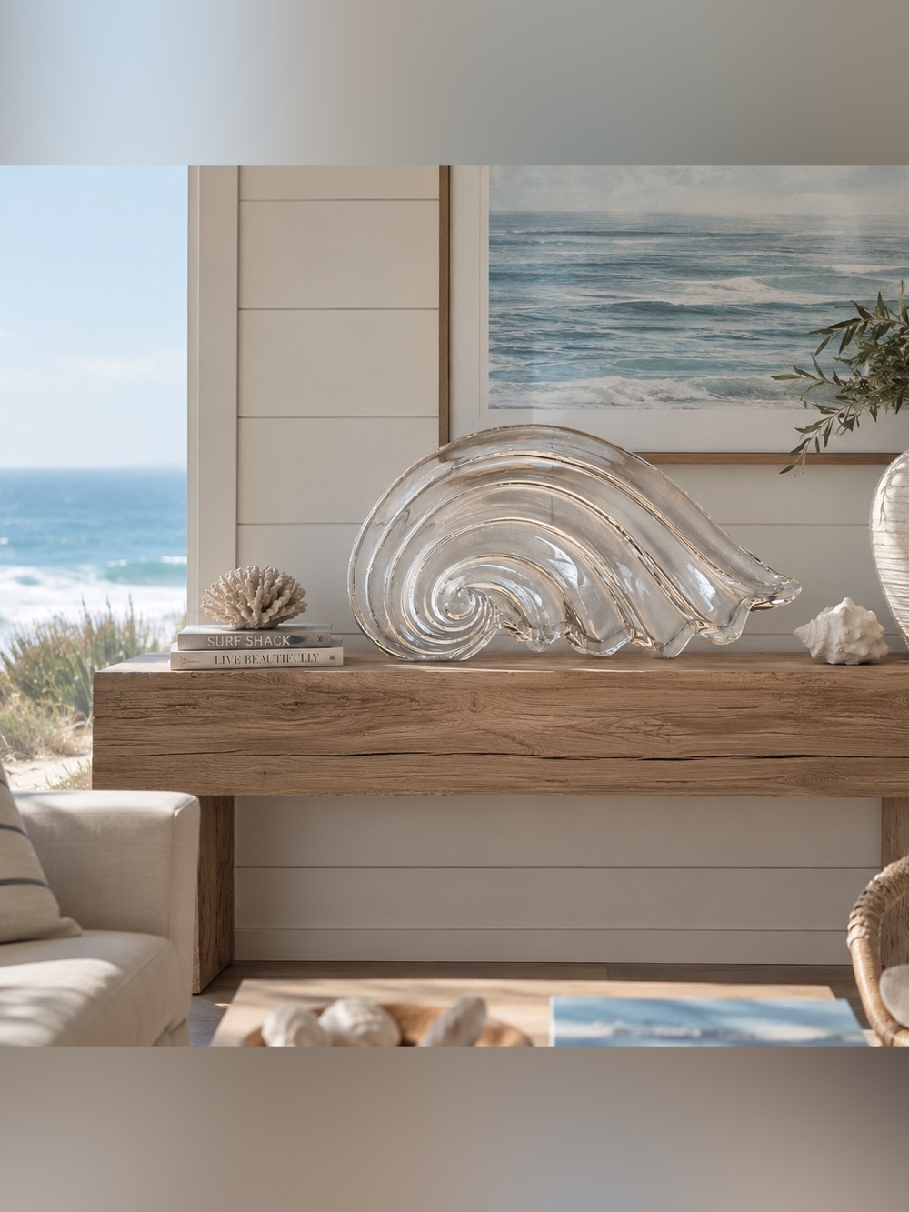 Vintage Mikasa Clear Crystal Ribbed Wave/Seashell- Sculpture Decorative Accent -